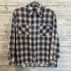 Vintage Van Cort Mens M 15.5 Shirt Blue Flannel 100% Cotton Y2K Grunge Preshrunk